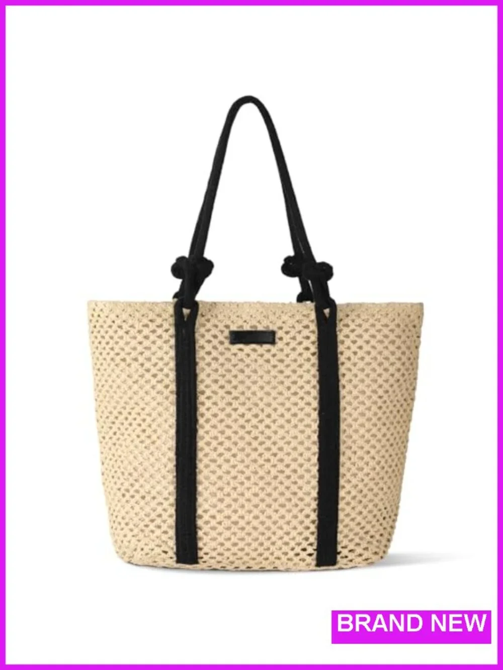 Large Woven Straw Beach Tote Shoulder Bag with Zipper Lining